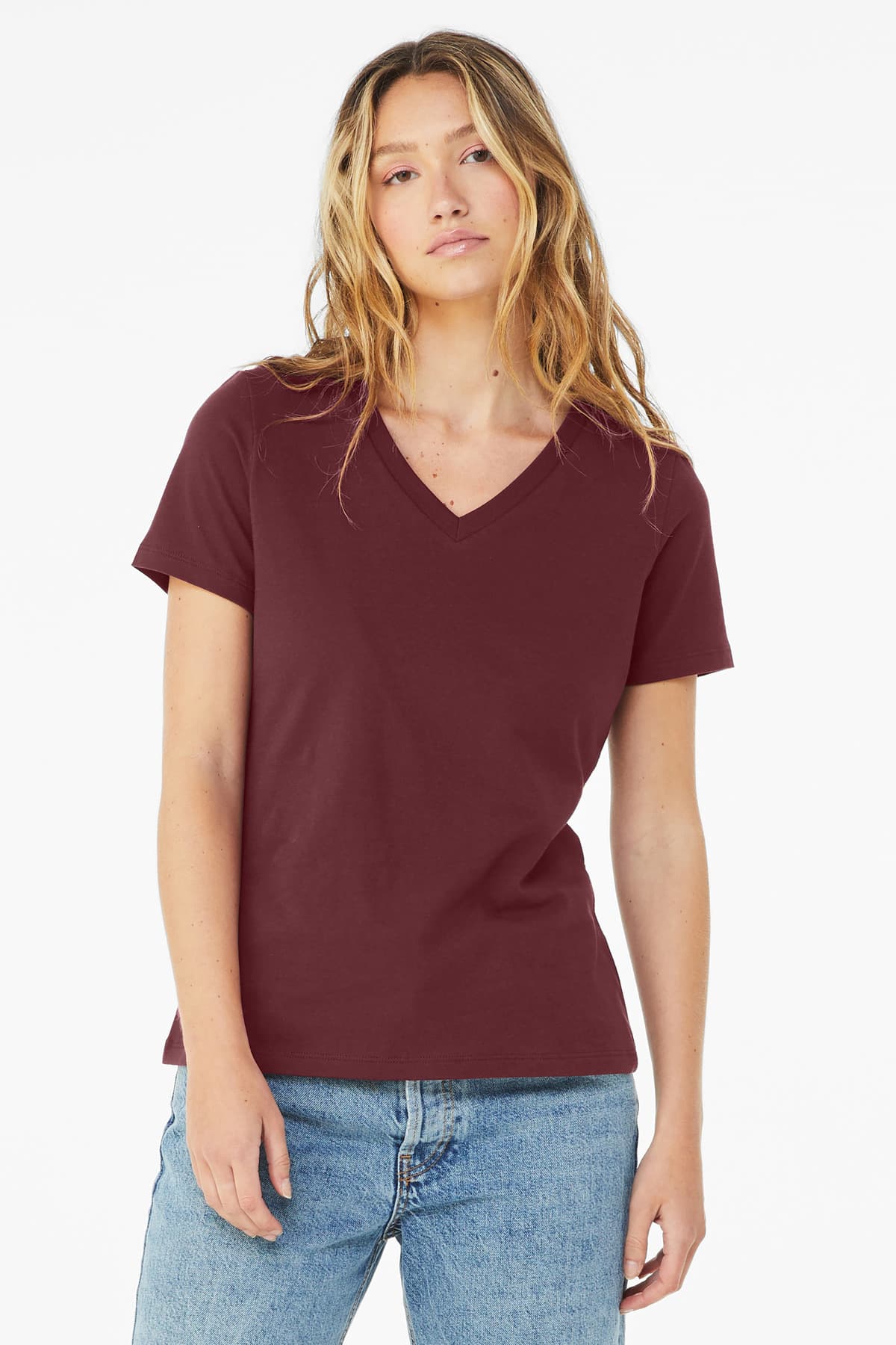 BELLA+CANVAS  Women's Relaxed Jersey Short Sleeve V-Neck Tee. BC6405