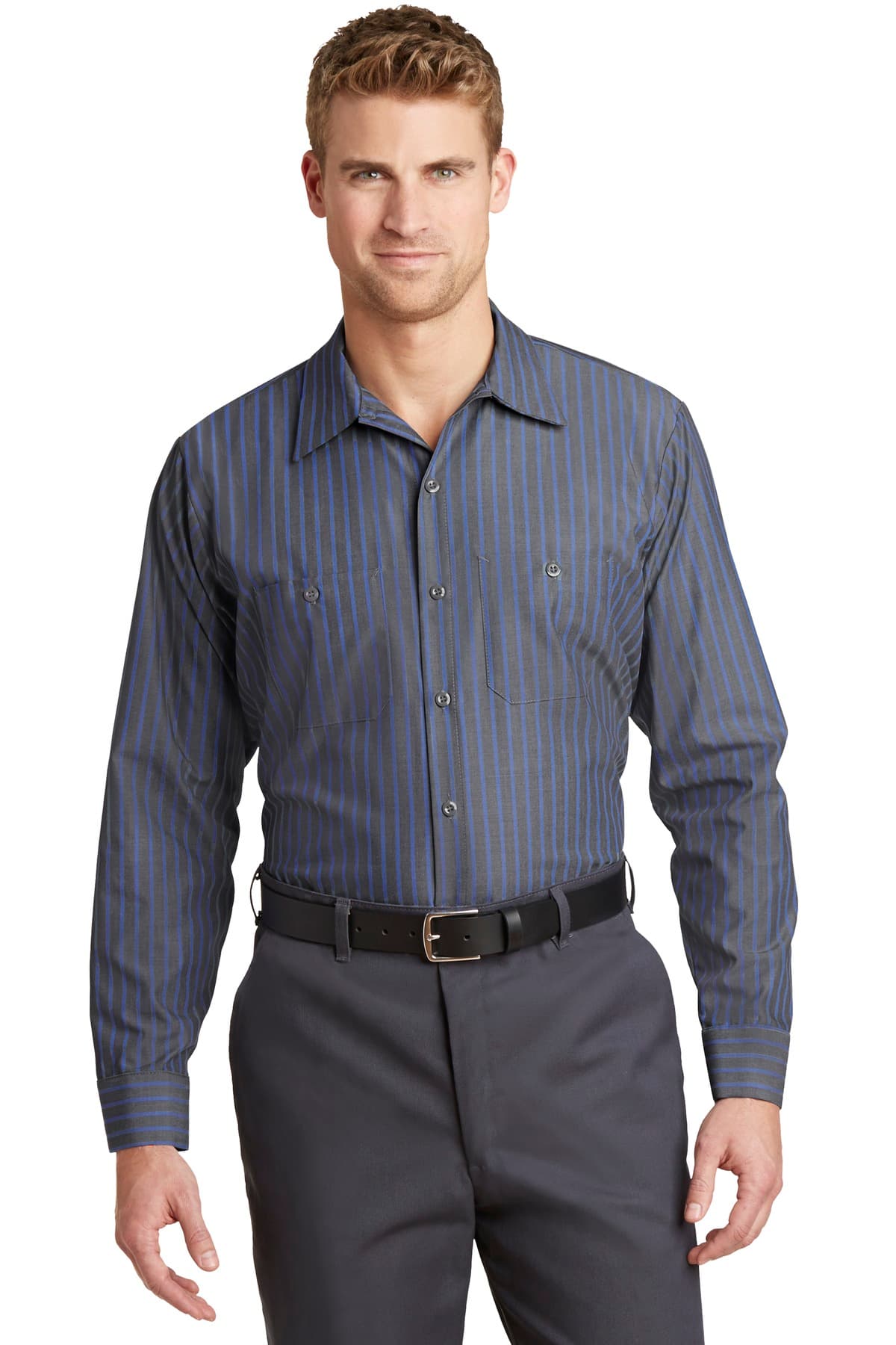 DISCONTINUED Red Kap Long Sleeve Striped Industrial Work Shirt.  CS10