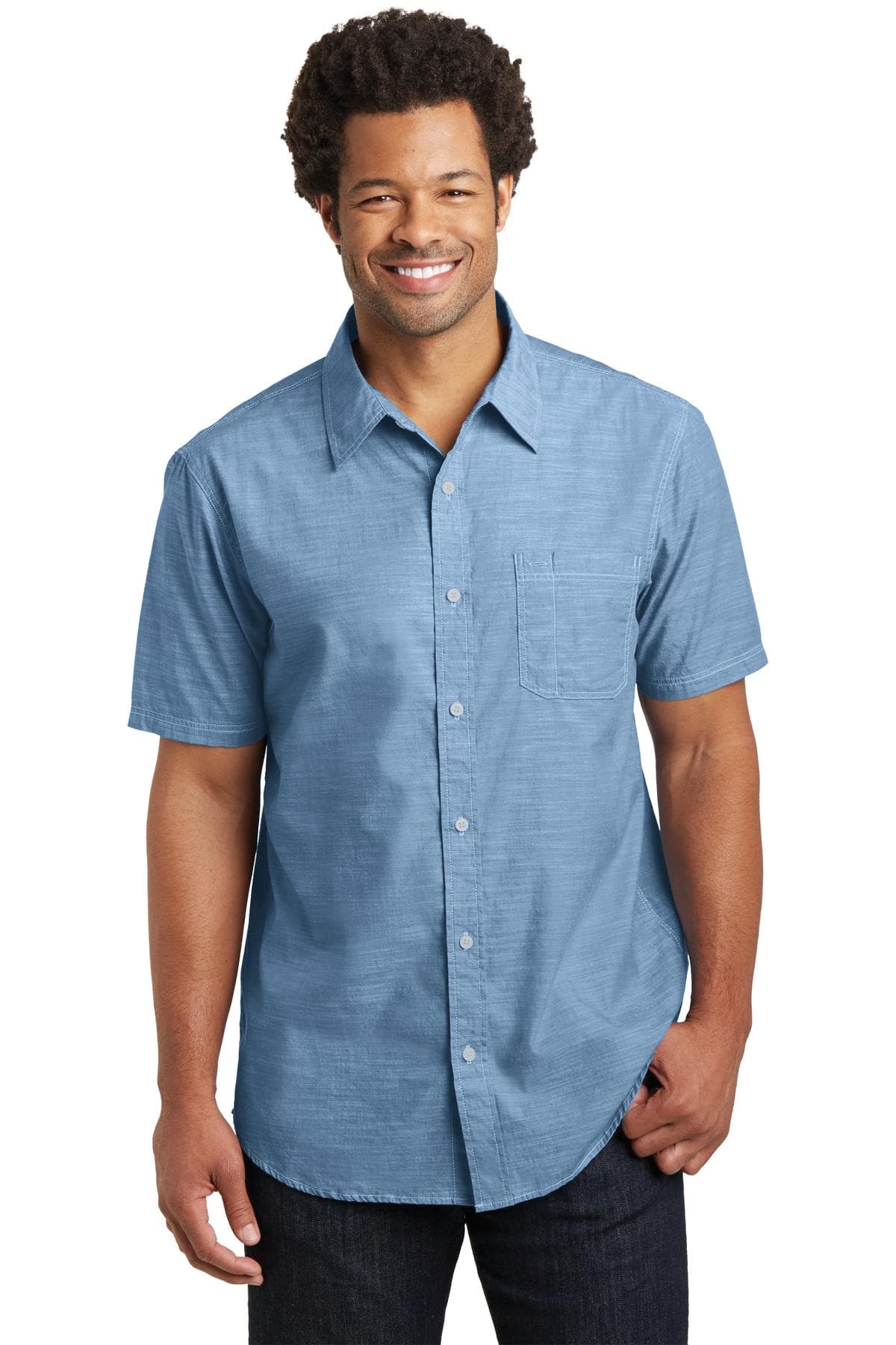 DISCONTINUED District Made Mens Short Sleeve Washed Woven Shirt. DM3810