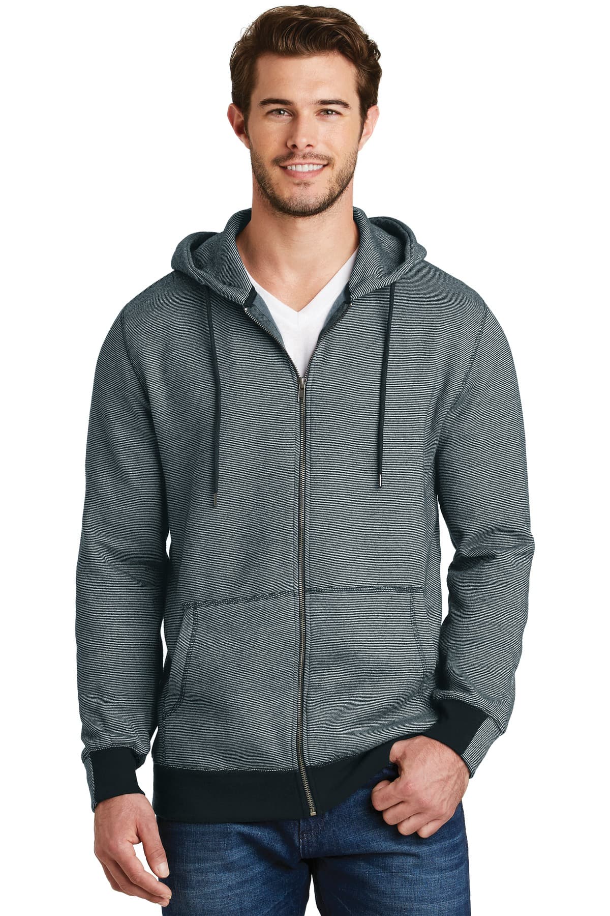 DISCONTINUED District Made - Mens Mini Stripe Full-Zip Hoodie. DM390