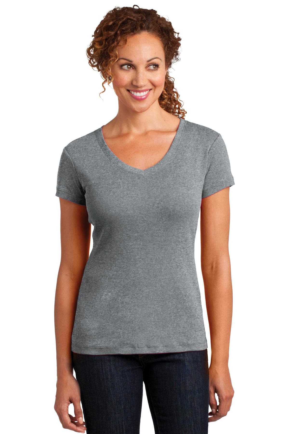 DISCONTINUED District Made Ladies Mini Rib V-Neck Tee. DM401