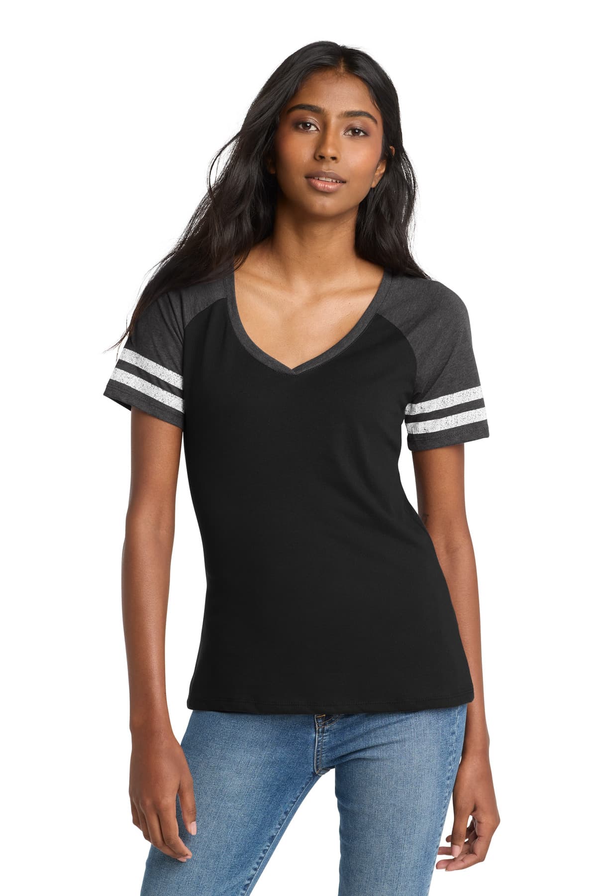 District  Women's Game V-Neck Tee. DM476