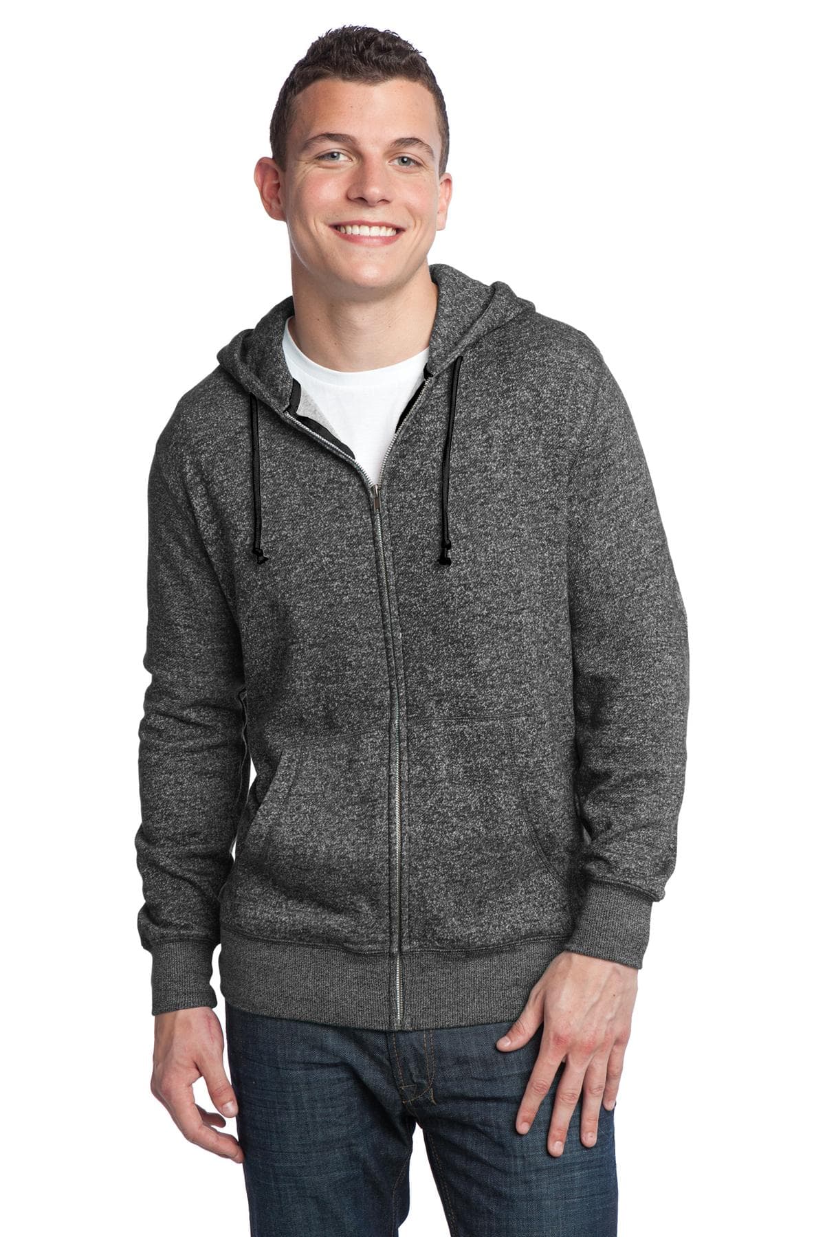 DISCONTINUED District - Young Mens Marled Fleece Full-Zip Hoodie DT192