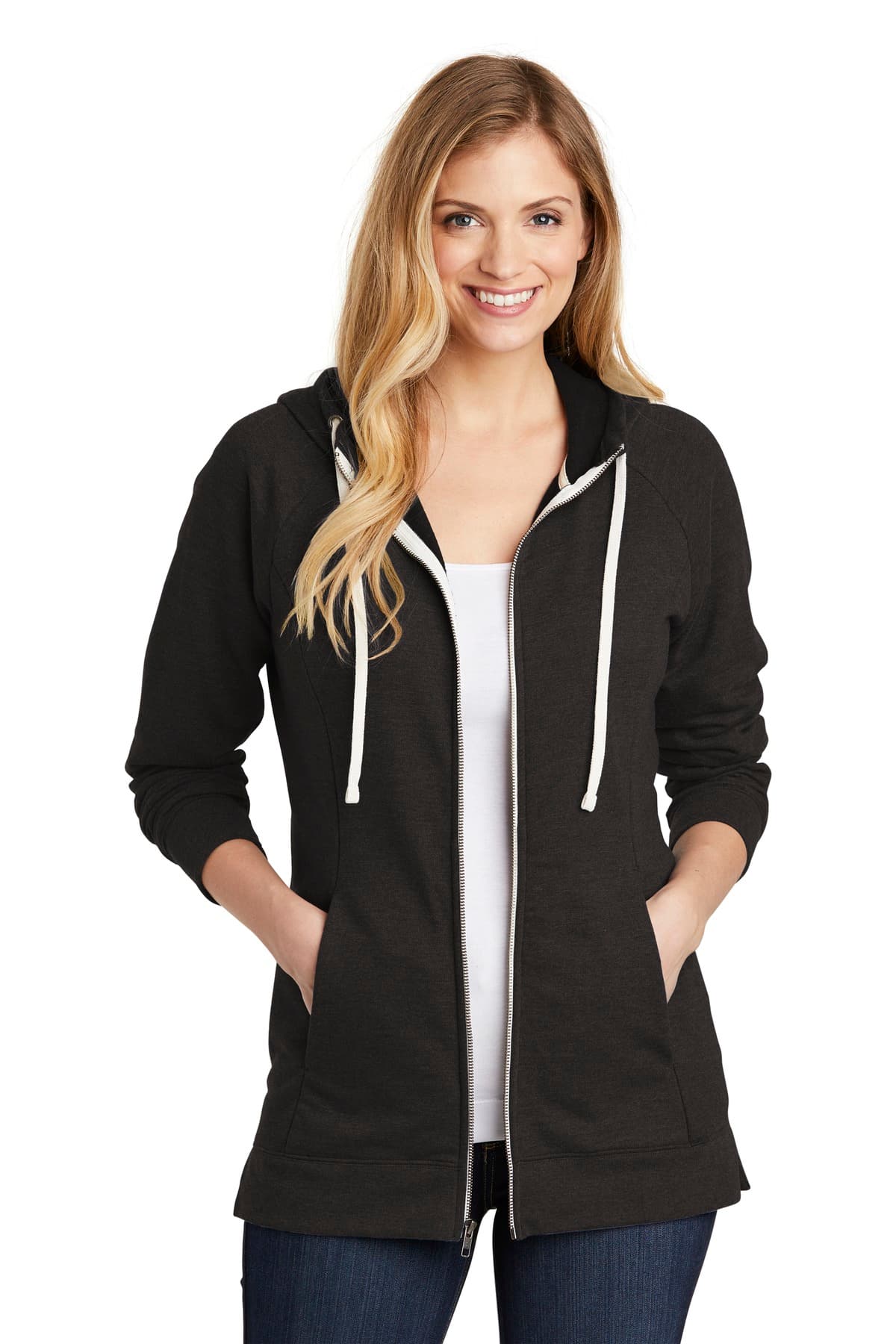 DISCONTINUED District  Women's Perfect Tri  French Terry Full-Zip Hoodie. DT456