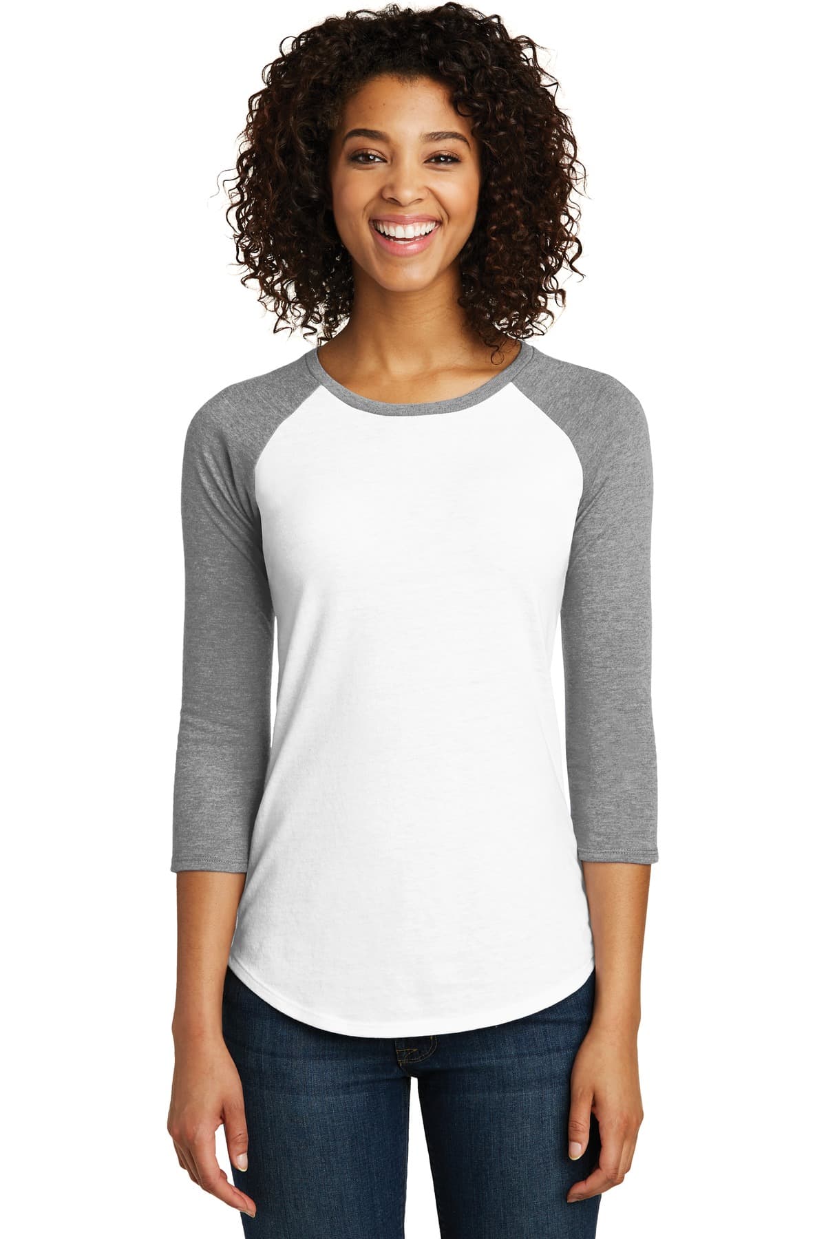 DISCONTINUED District Women's Fitted Very Important Tee 3/4-Sleeve Raglan. DT6211