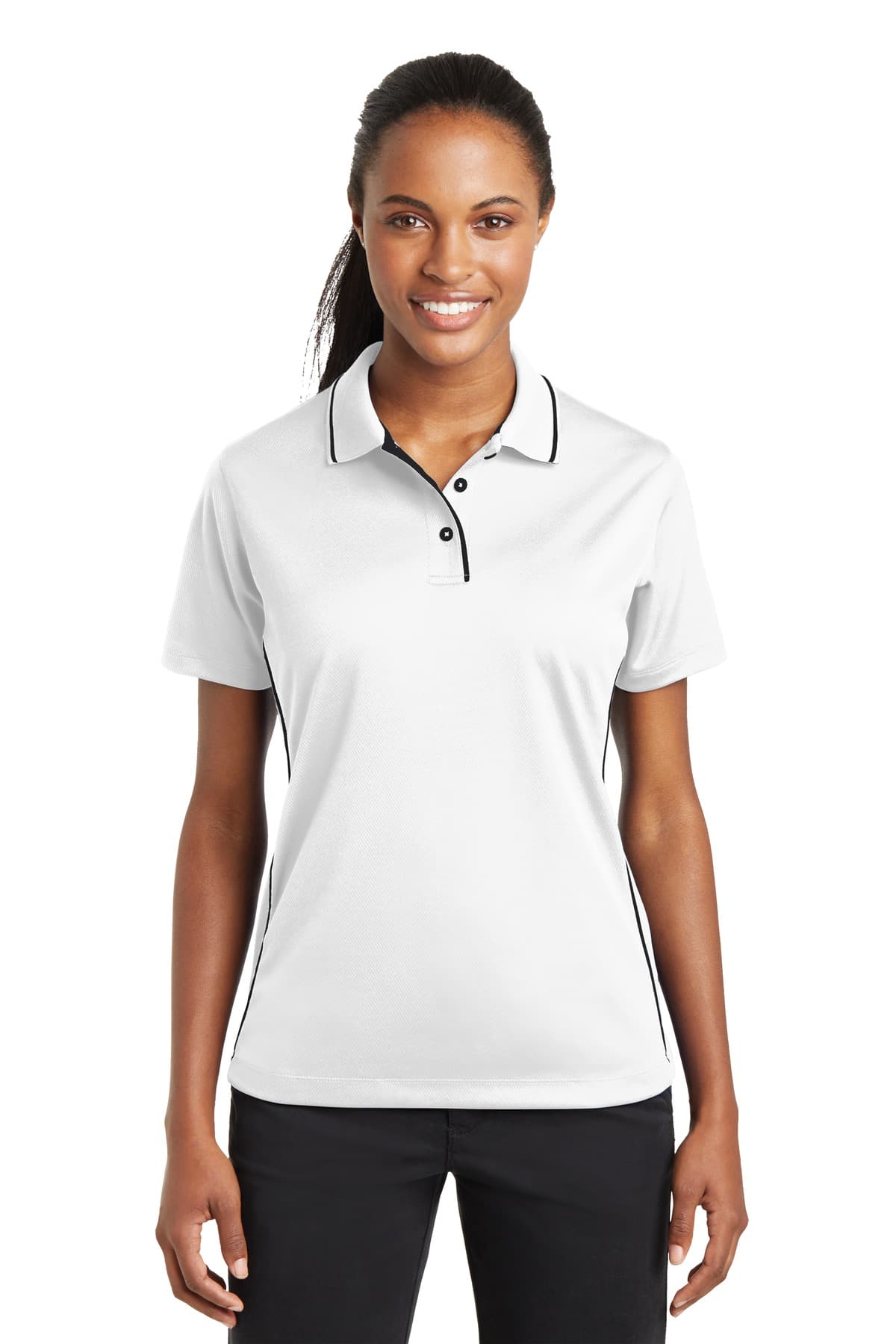DISCONTINUED Sport-Tek Ladies Dri-Mesh Polo with Tipped Collar and Piping.  L467
