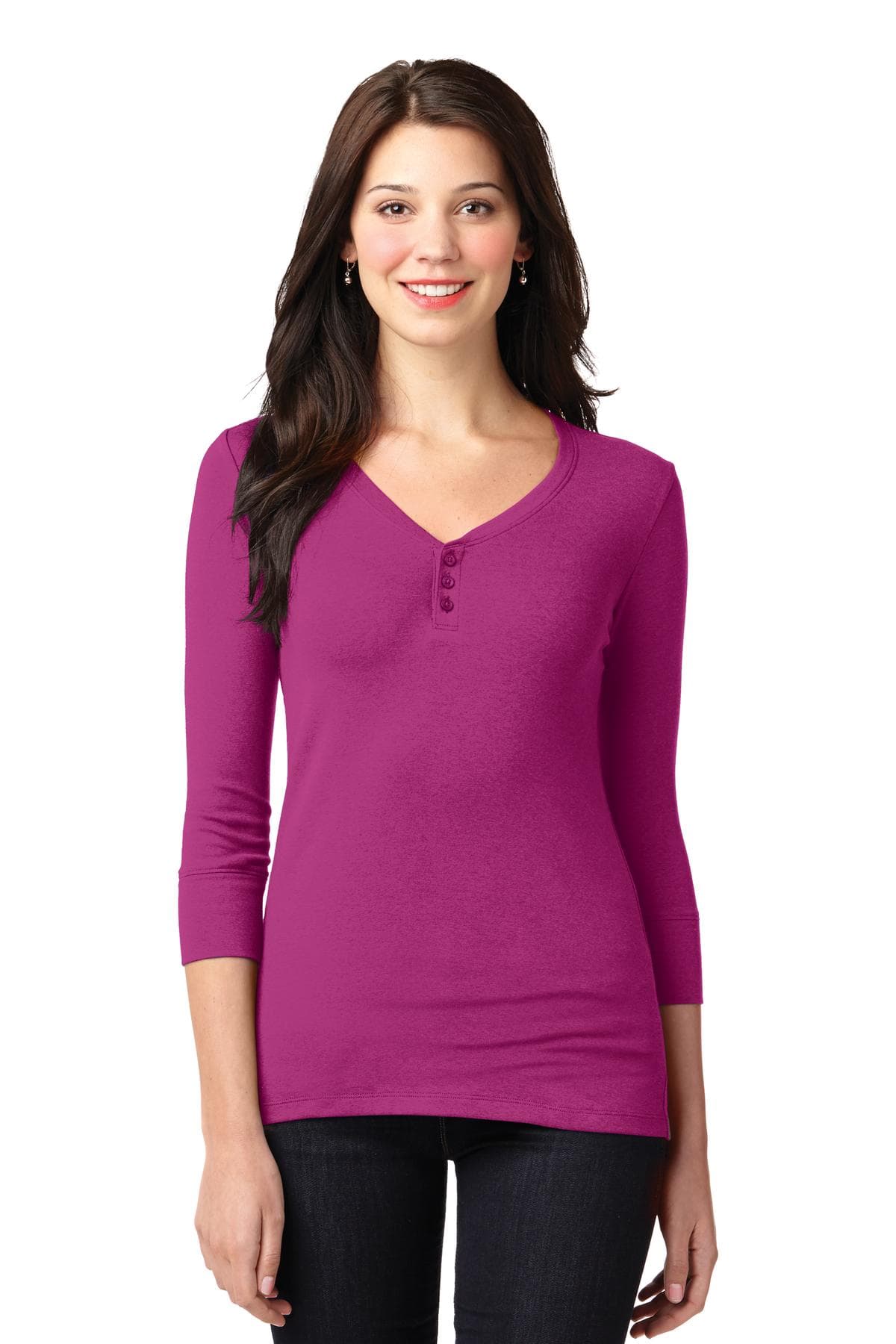 DISCONTINUED Port Authority Ladies Concept Stretch 3/4-Sleeve Scoop Henley. LM1007