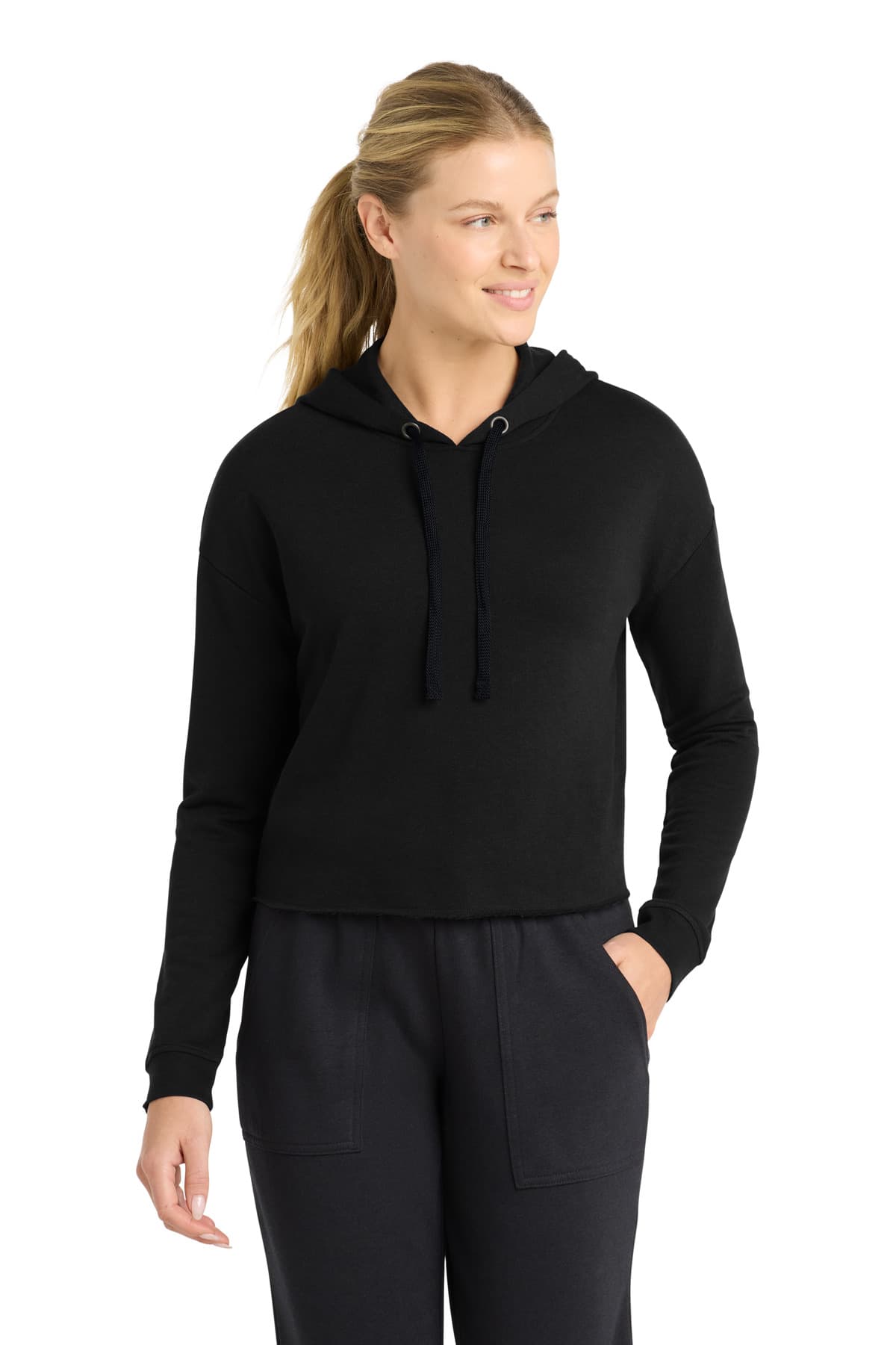 DISCONTINUED Sport-Tek  Women's PosiCharge  Tri-Blend Wicking Fleece Crop Hooded Pullover LST298