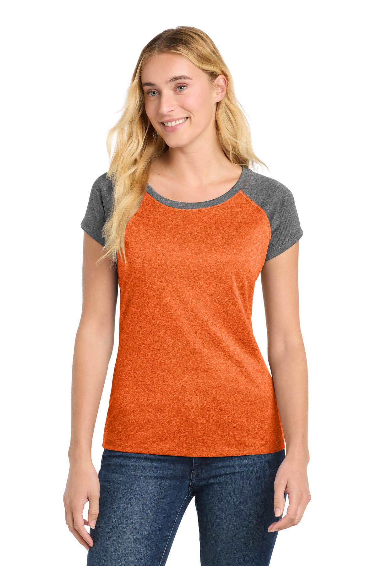 DISCONTINUED Sport-Tek  Women's Heather-On-Heather Contender  Scoop Neck Tee. LST362