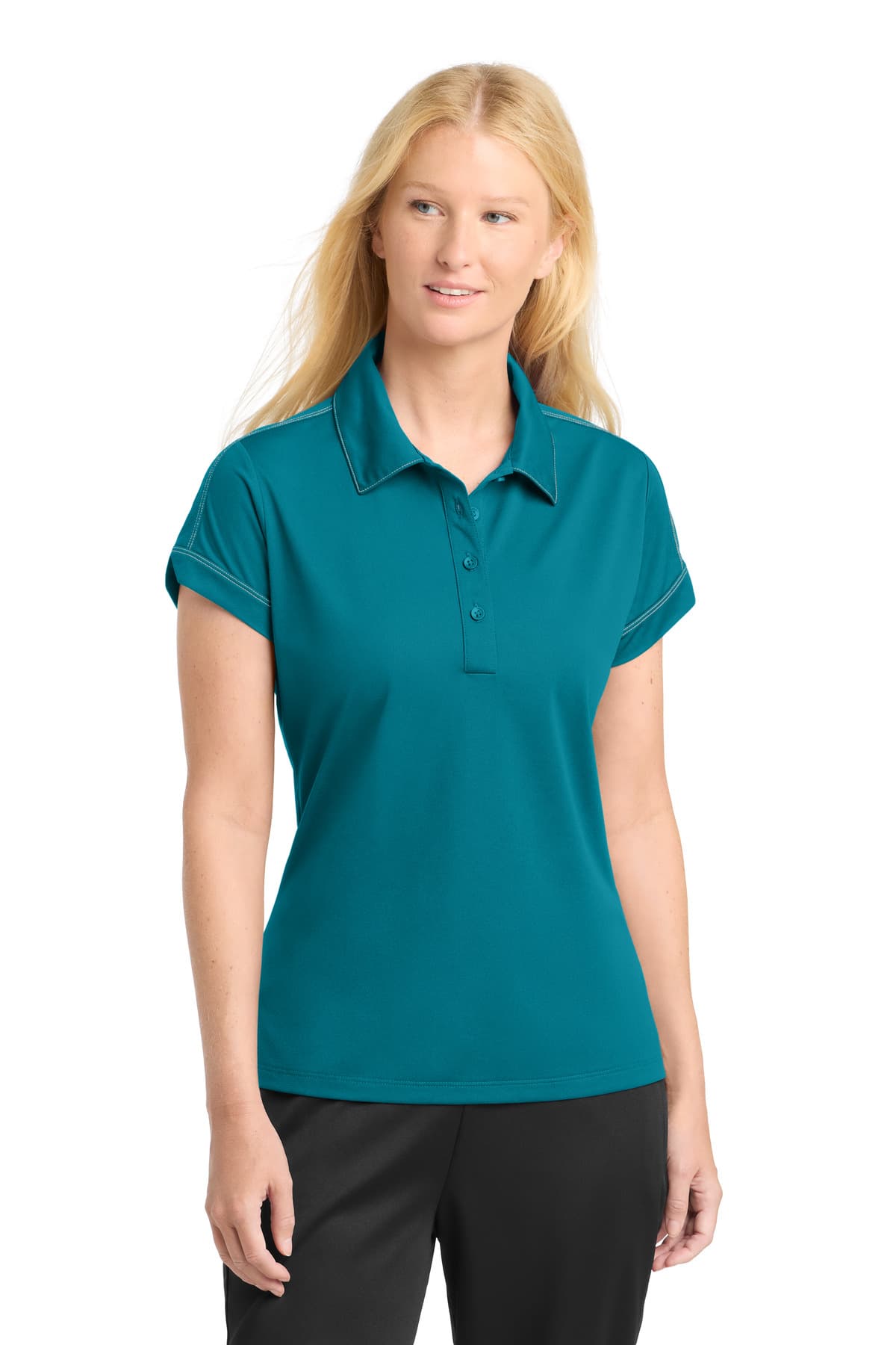 DISCONTINUED Sport-Tek Women's Contrast Stitch Micropique Sport-Wick Polo. LST659