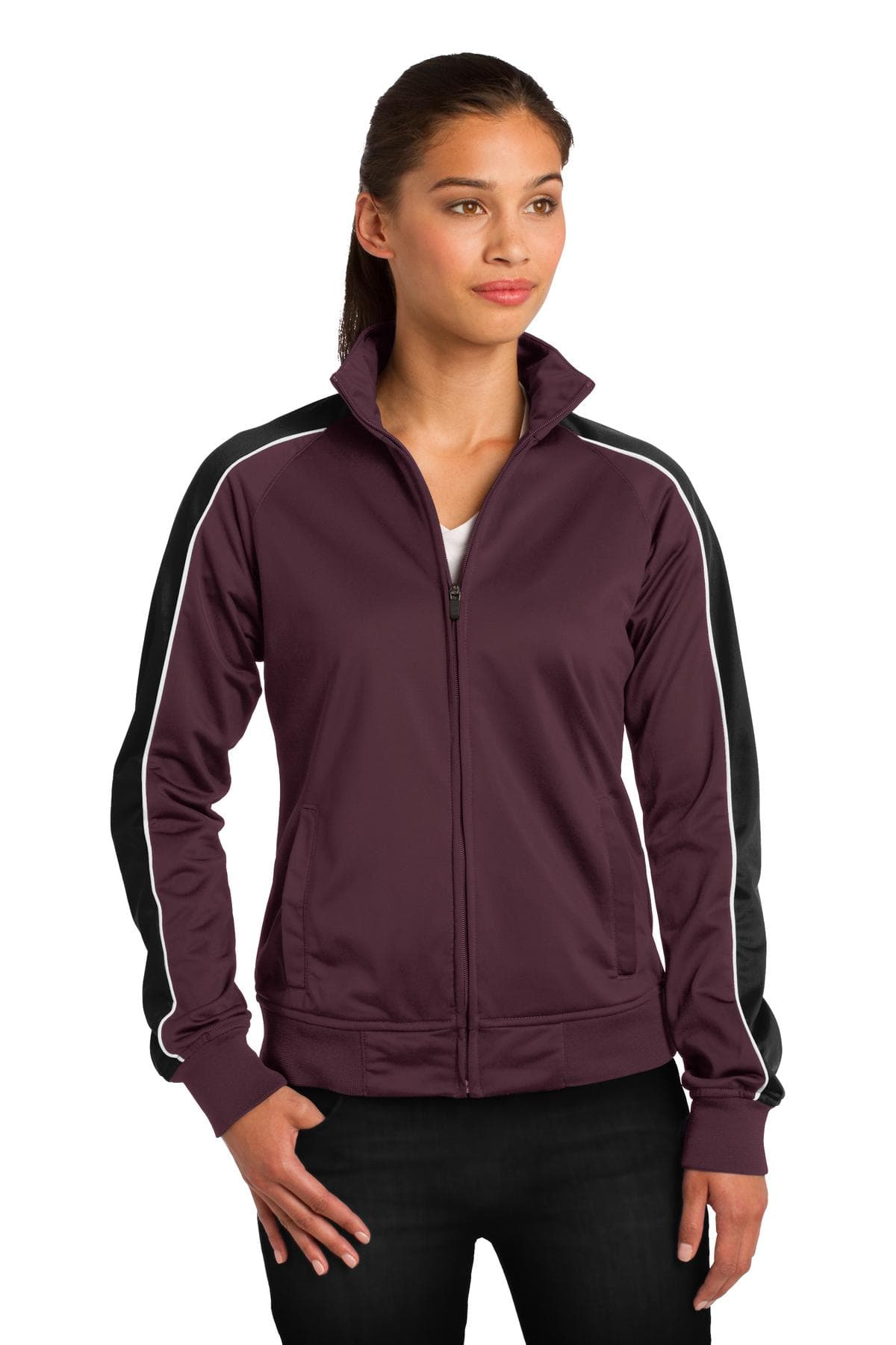 DISCONTINUED Sport-Tek Ladies Piped Tricot Track Jacket. LST92