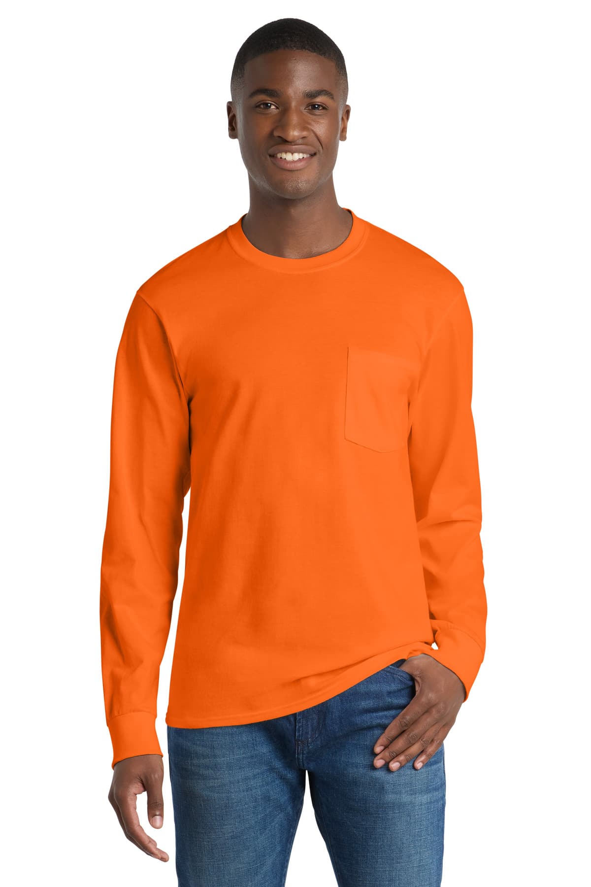 Port & Co Long Sleeve Essential Pocket Tee.  PC61LSP