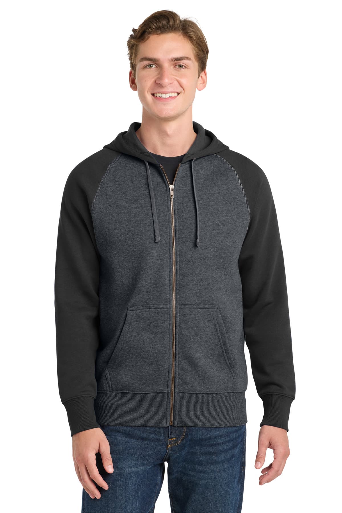 DISCONTINUED Sport-Tek Raglan Colorblock Full-Zip Hooded Fleece Jacket.  ST269