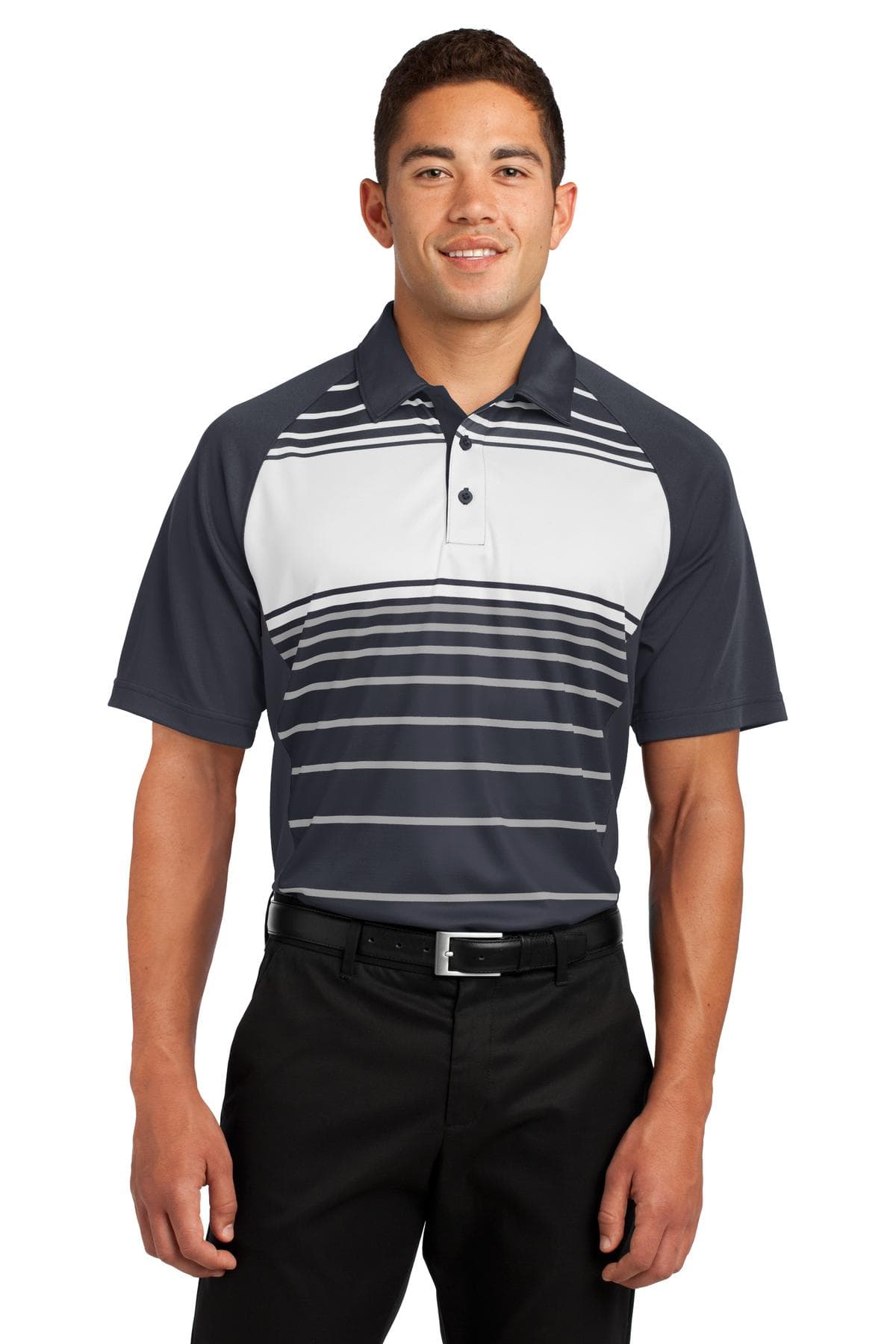 DISCONTINUED Sport-Tek Dry Zone Sublimated Stripe Polo. ST600