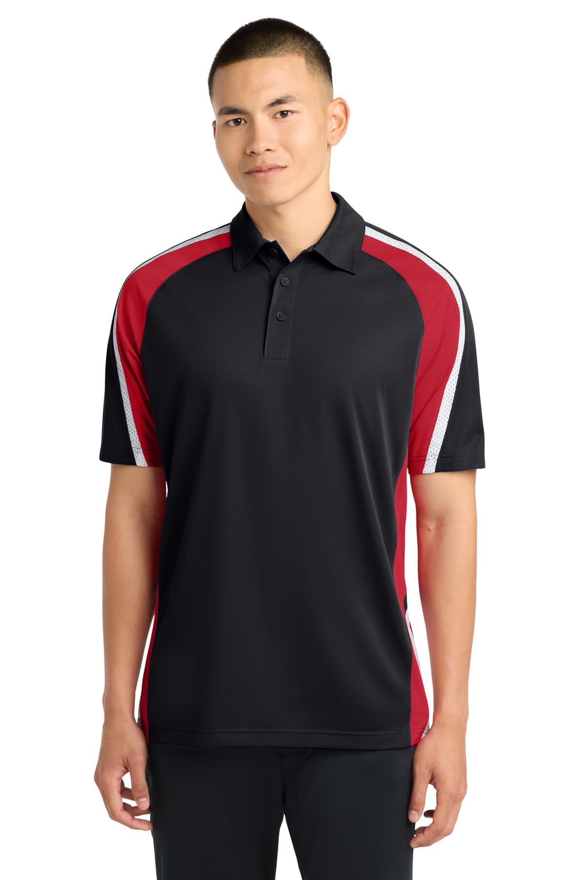 DISCONTINUED Sport-Tek Tricolor Micropique Sport-Wick Polo. ST654