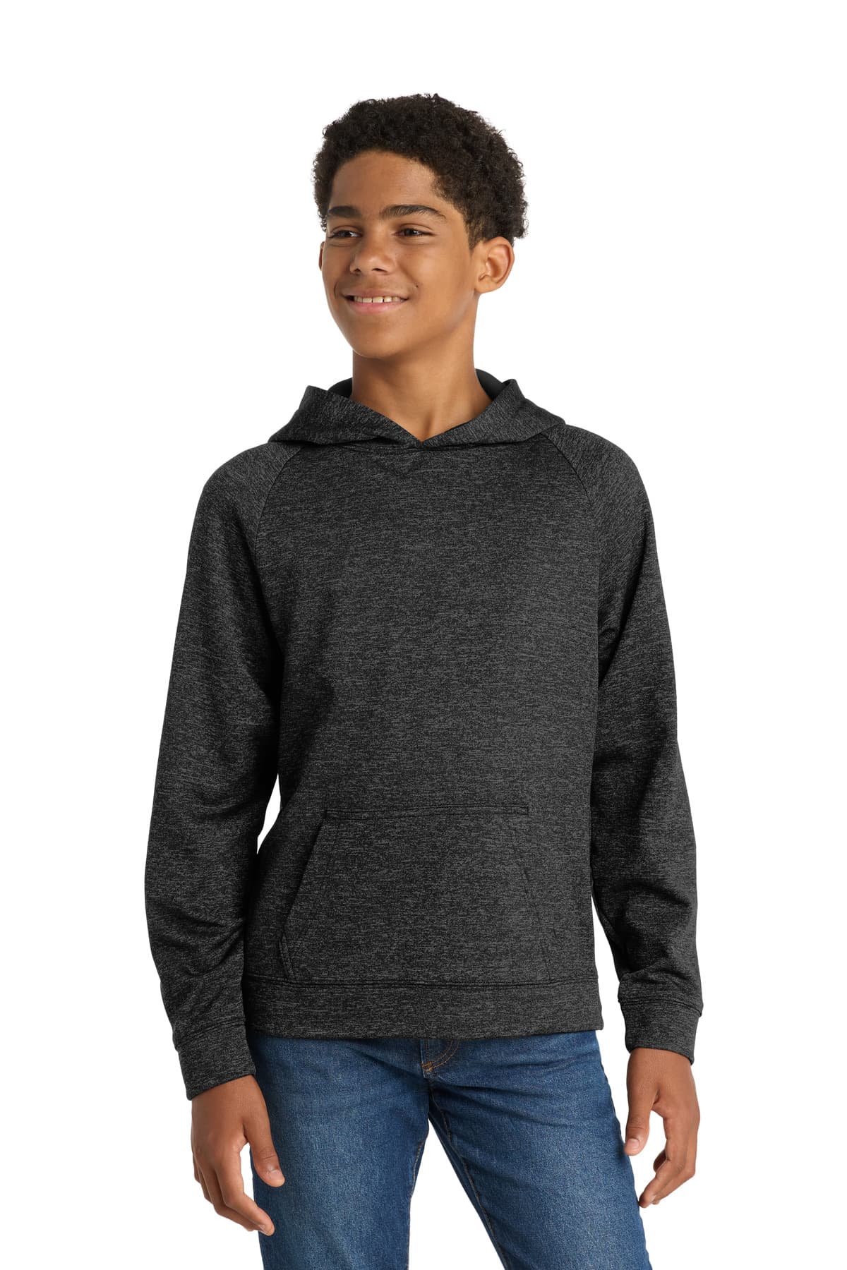 DISCONTINUED Sport-Tek Youth PosiCharge Electric Heather Fleece Hooded Pullover. YST225