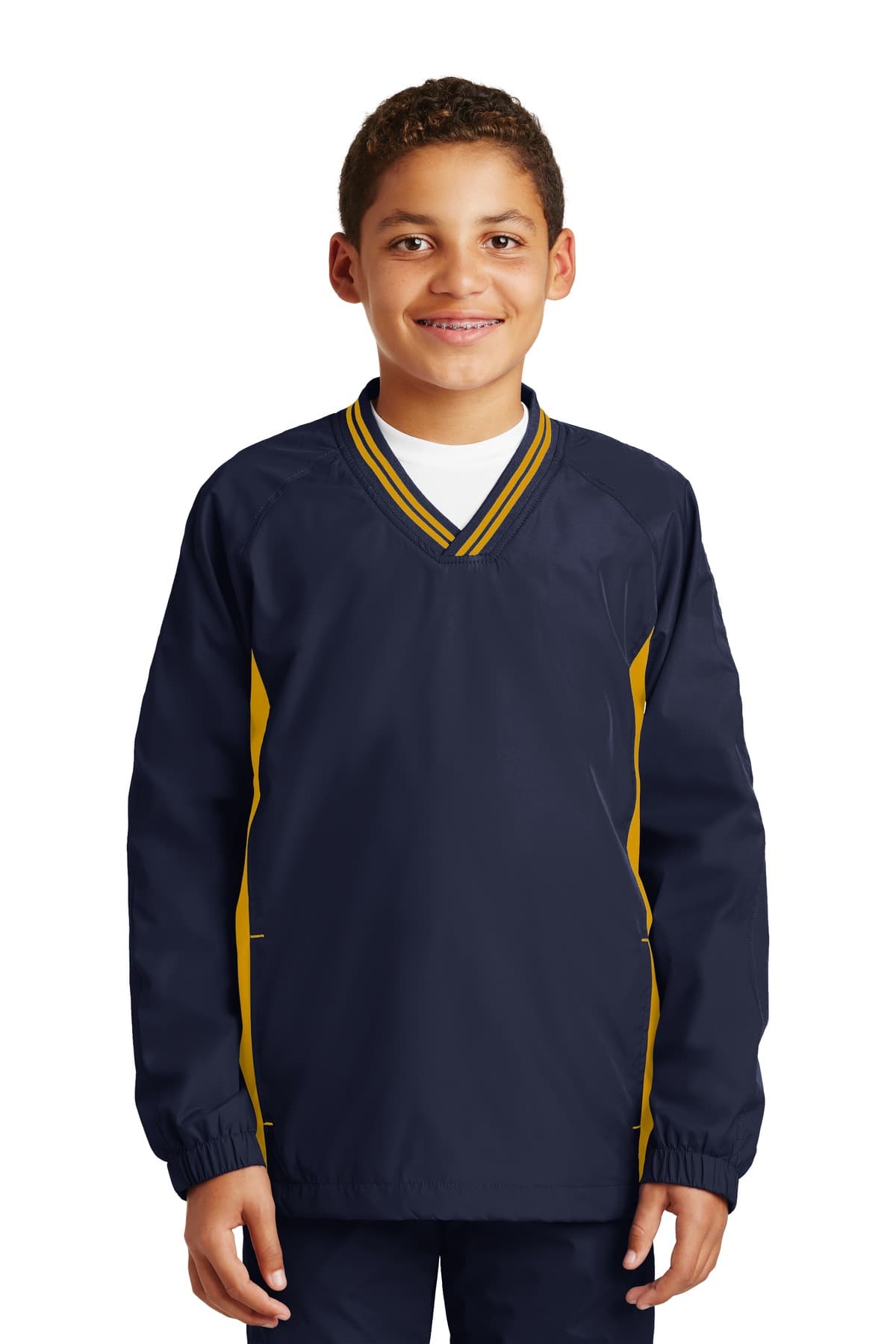 DISCONTINUED Sport-Tek Youth Tipped V-Neck Raglan Wind Shirt. YST62