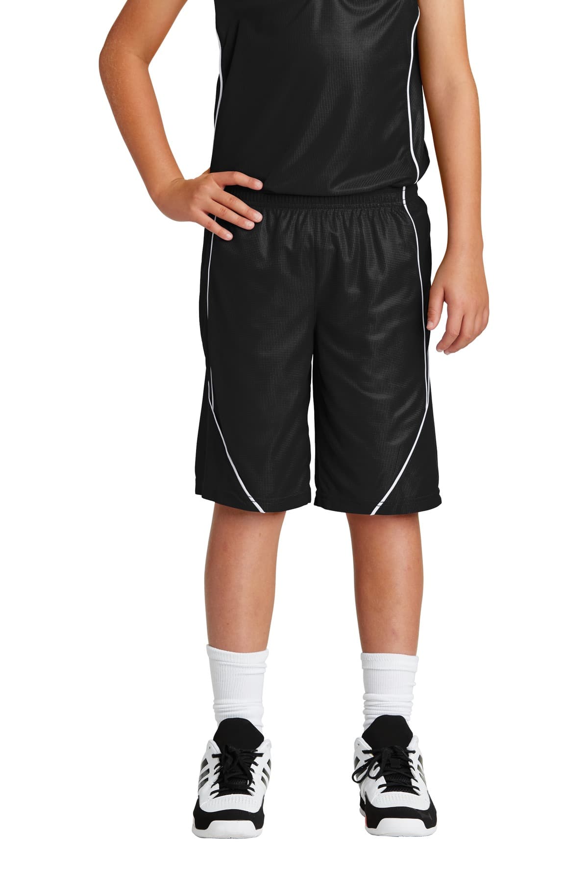 DISCONTINUED Sport-Tek Youth PosiCharge Mesh Reversible Spliced Short. YT565