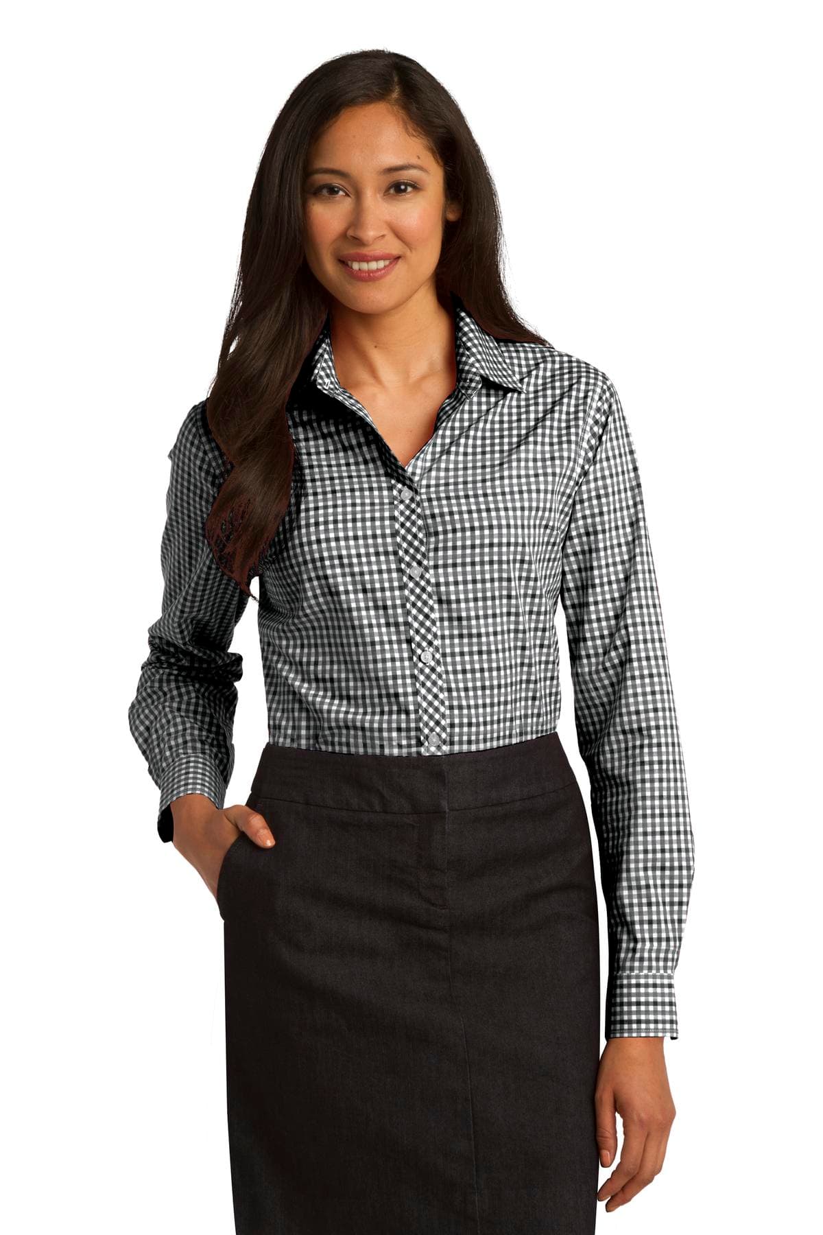 Port Authority Ladies Long Sleeve Gingham Easy Care Shirt. L654