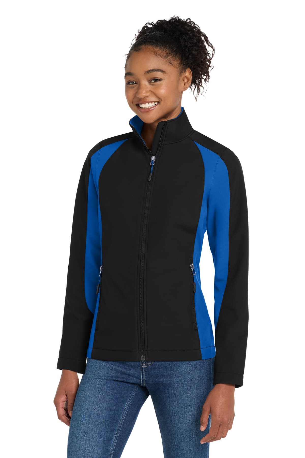 DISCONTINUED Sport-Tek Women's Colorblock Soft Shell Jacket. LST970