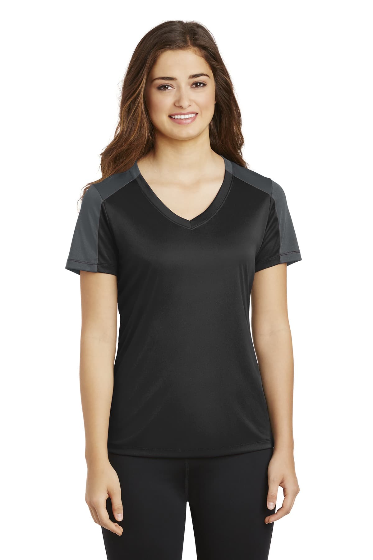 DISCONTINUED Sport-Tek Ladies PosiCharge Competitor Sleeve-Blocked V-Neck Tee. LST354
