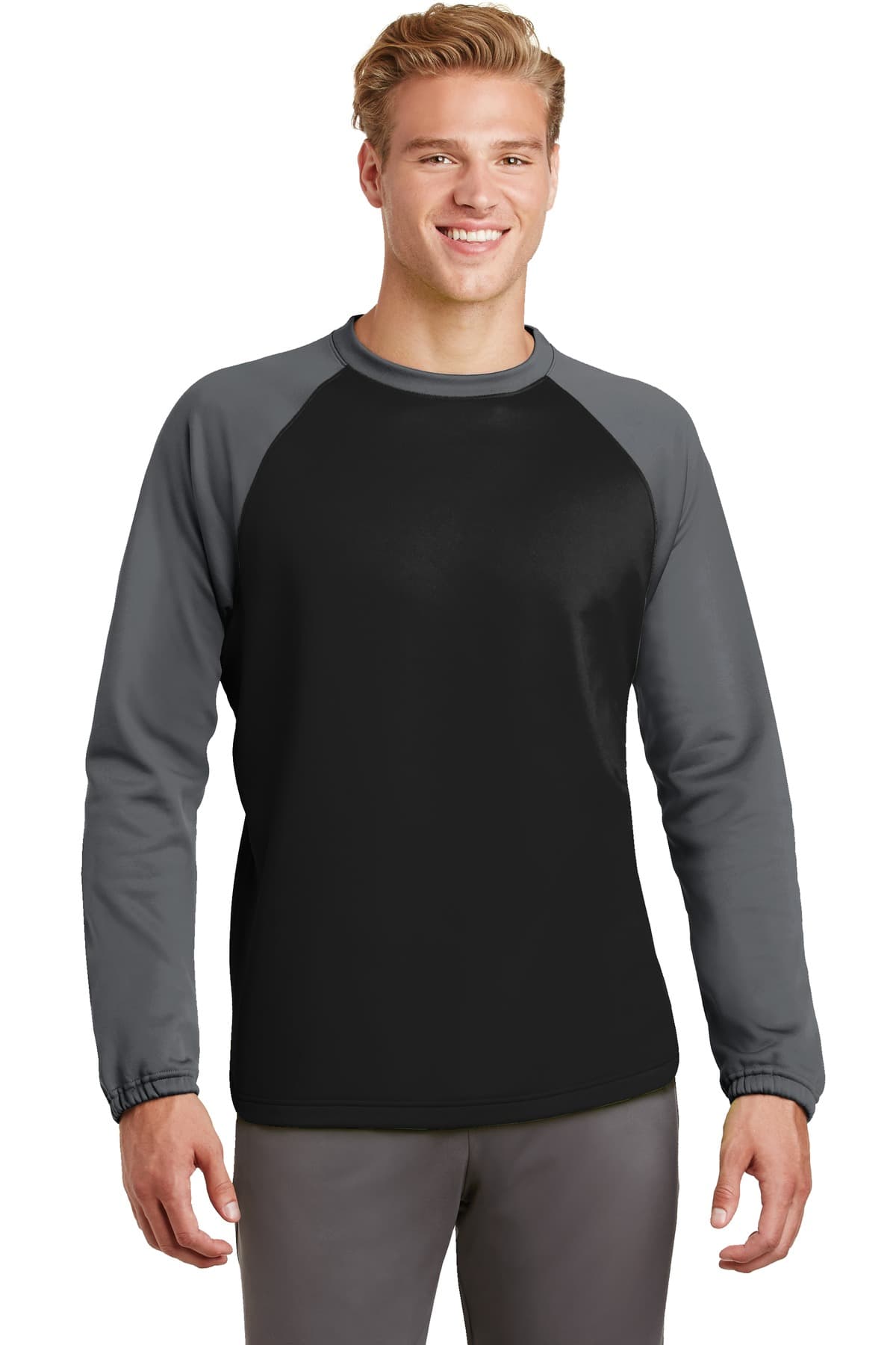 DISCONTINUED Sport-Tek Sport-Wick Raglan Colorblock Fleece Crewneck. ST242