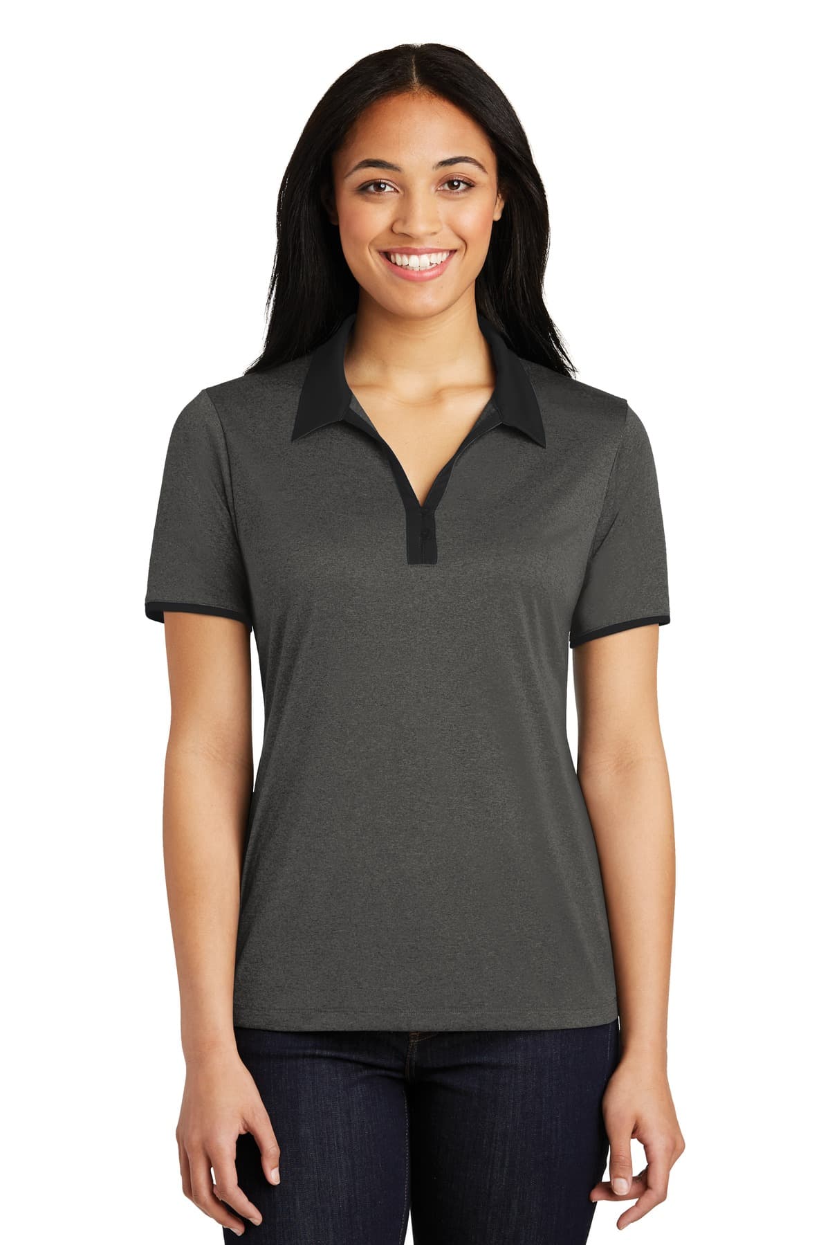 DISCONTINUED Sport-Tek Ladies Heather Contender Contrast Polo. LST667