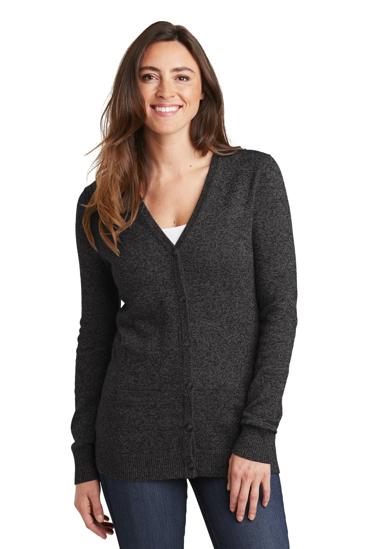 DISCONTINUED Port Authority  Women's Marled Cardigan Sweater. LSW415
