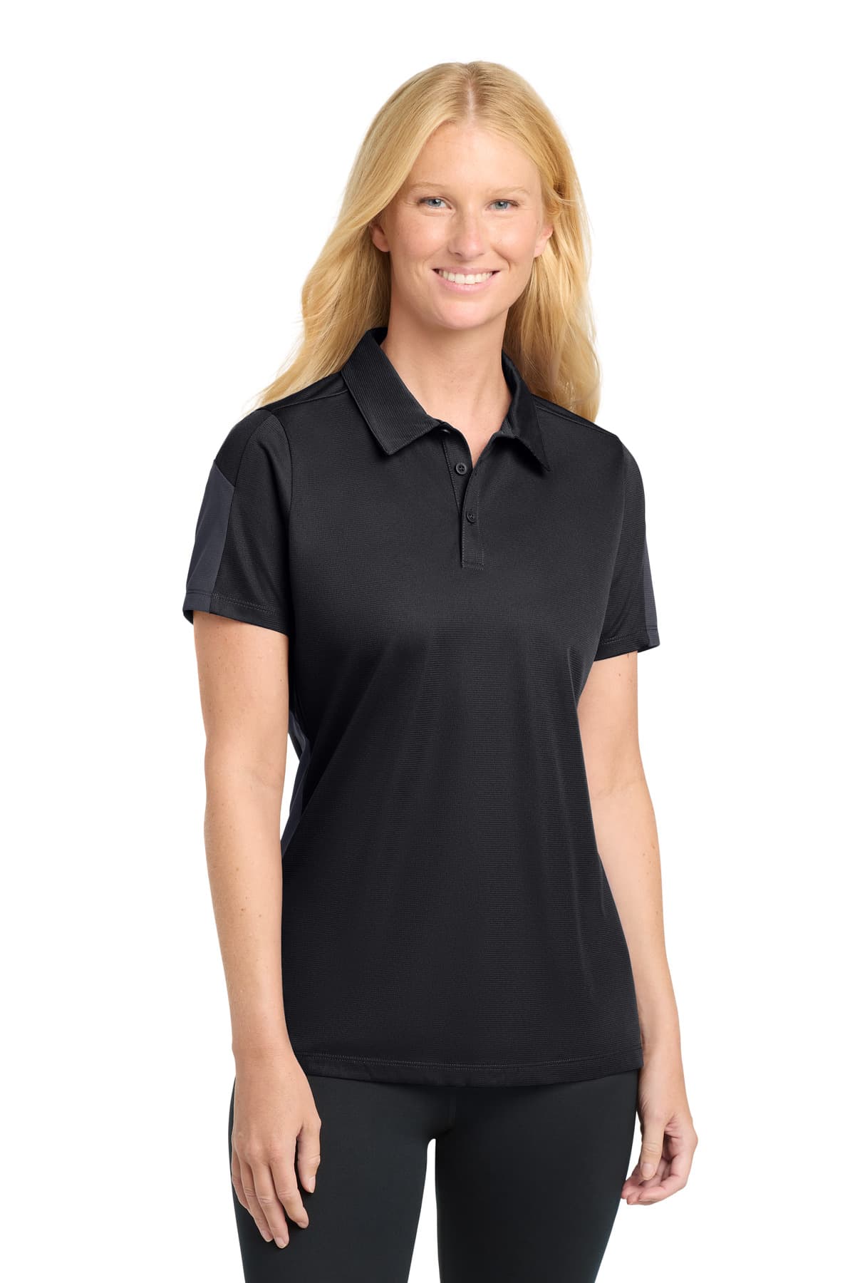 DISCONTINUED Sport-Tek Women's PosiCharge Active Textured Colorblock Polo. LST695
