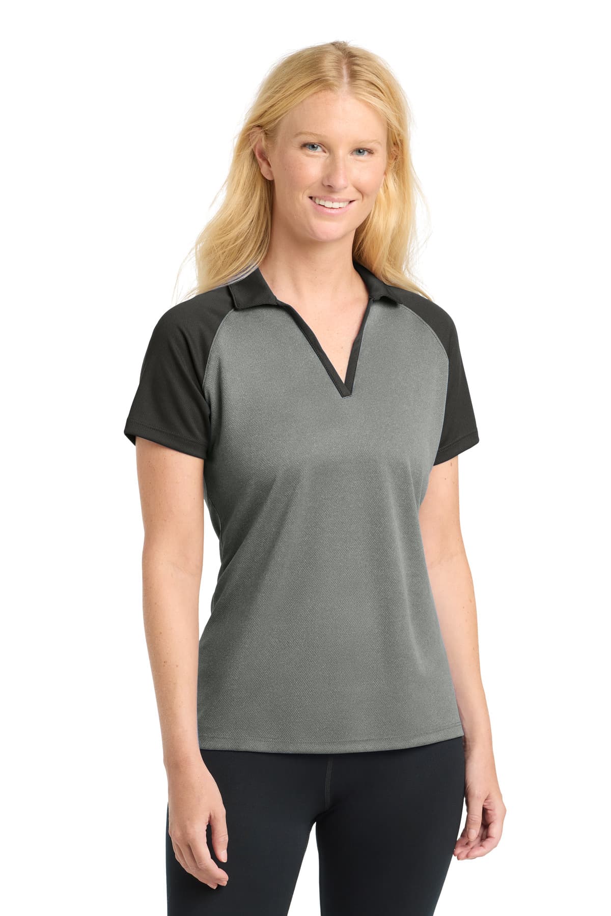 DISCONTINUED Sport-Tek  Women's PosiCharge  RacerMesh  Raglan Heather Block Polo. LST641