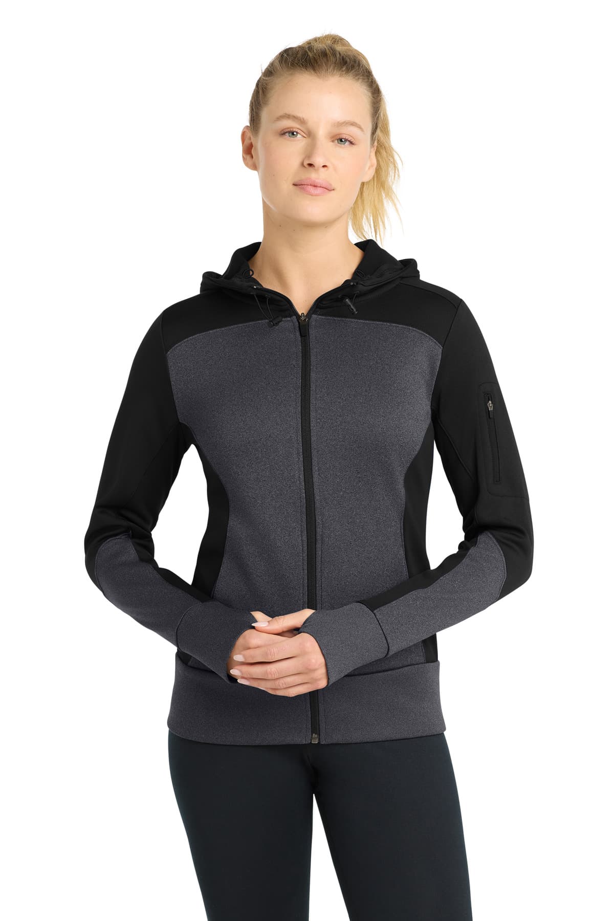DISCONTINUED Sport-Tek Women's Tech Fleece Colorblock Full-Zip Hooded Jacket. LST245
