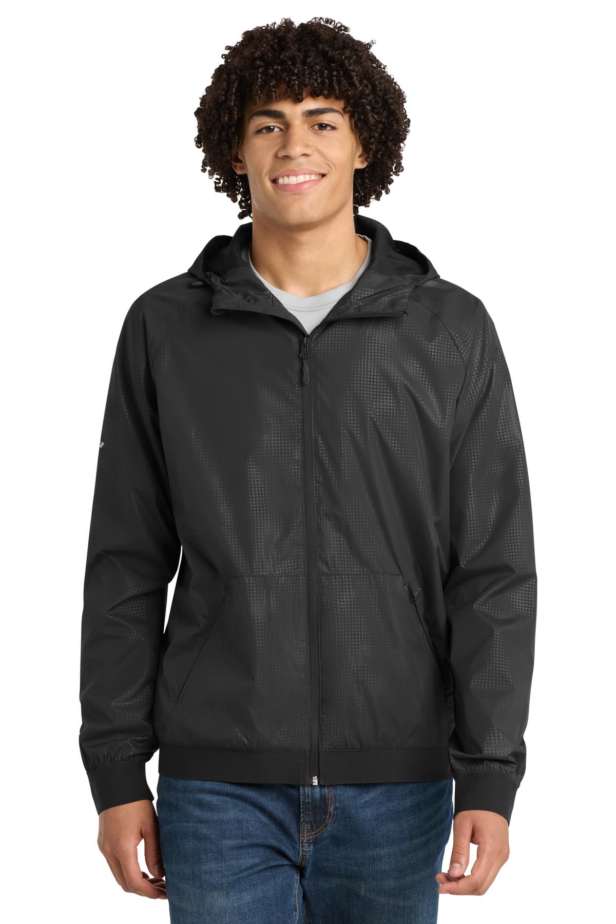 DISCONTINUED Sport-Tek Embossed Hooded Wind Jacket. JST53