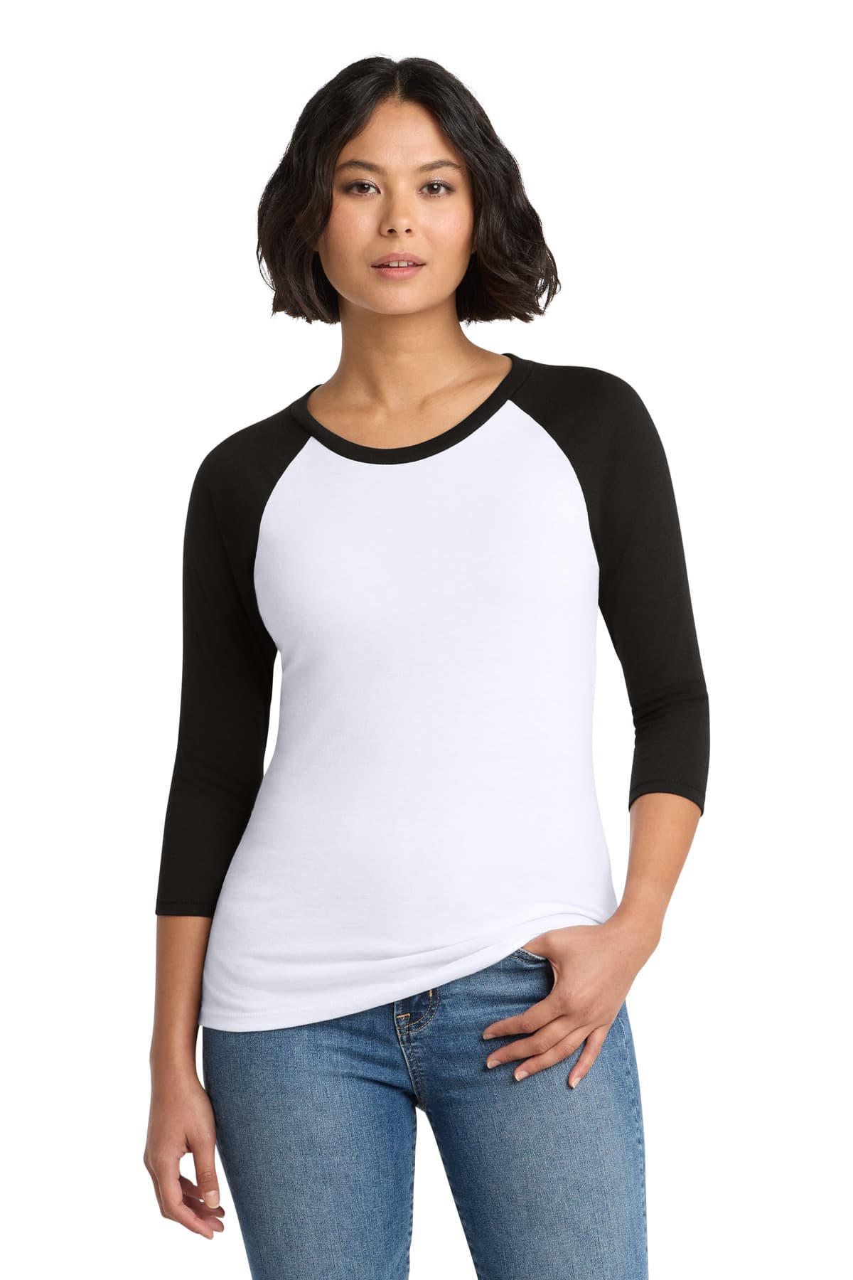 District Women's Perfect Tri 3/4-Sleeve Raglan. DM136L